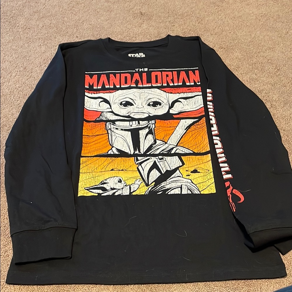 Star Wars Mandalorian Black Shirt with Orange and Red Design